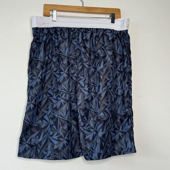 Speedo Swim‎ Shorts Mens XXL Blue Black Geometric Print Drawstring Pool Beach - Picture 2 of 12